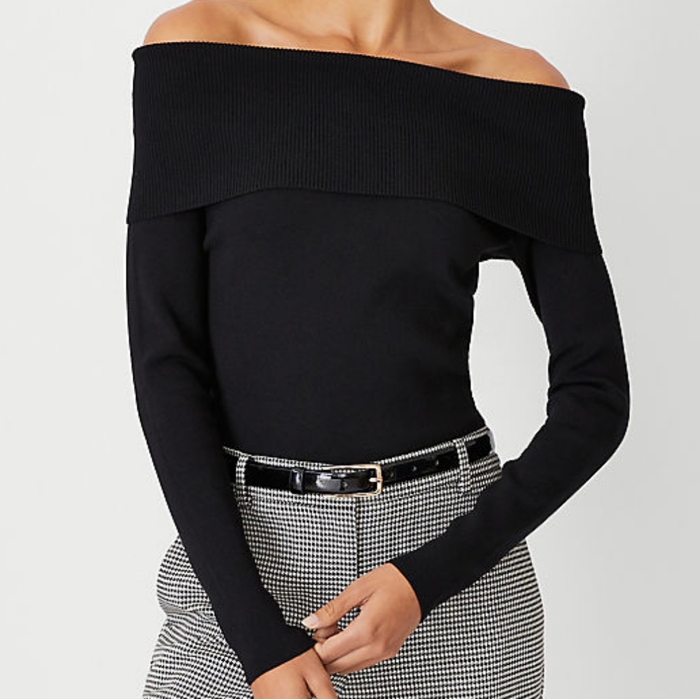 NEW Ann Taylor, Off-the-Shoulder, Black, L/S sweater